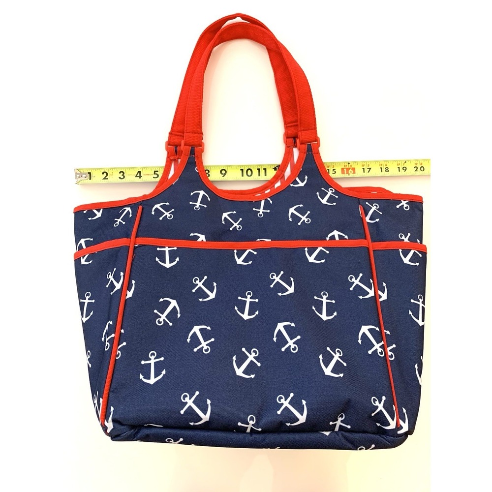 Nautical Beach Bag Tote Vinyl Interior Red White & Blue Many Pockets
